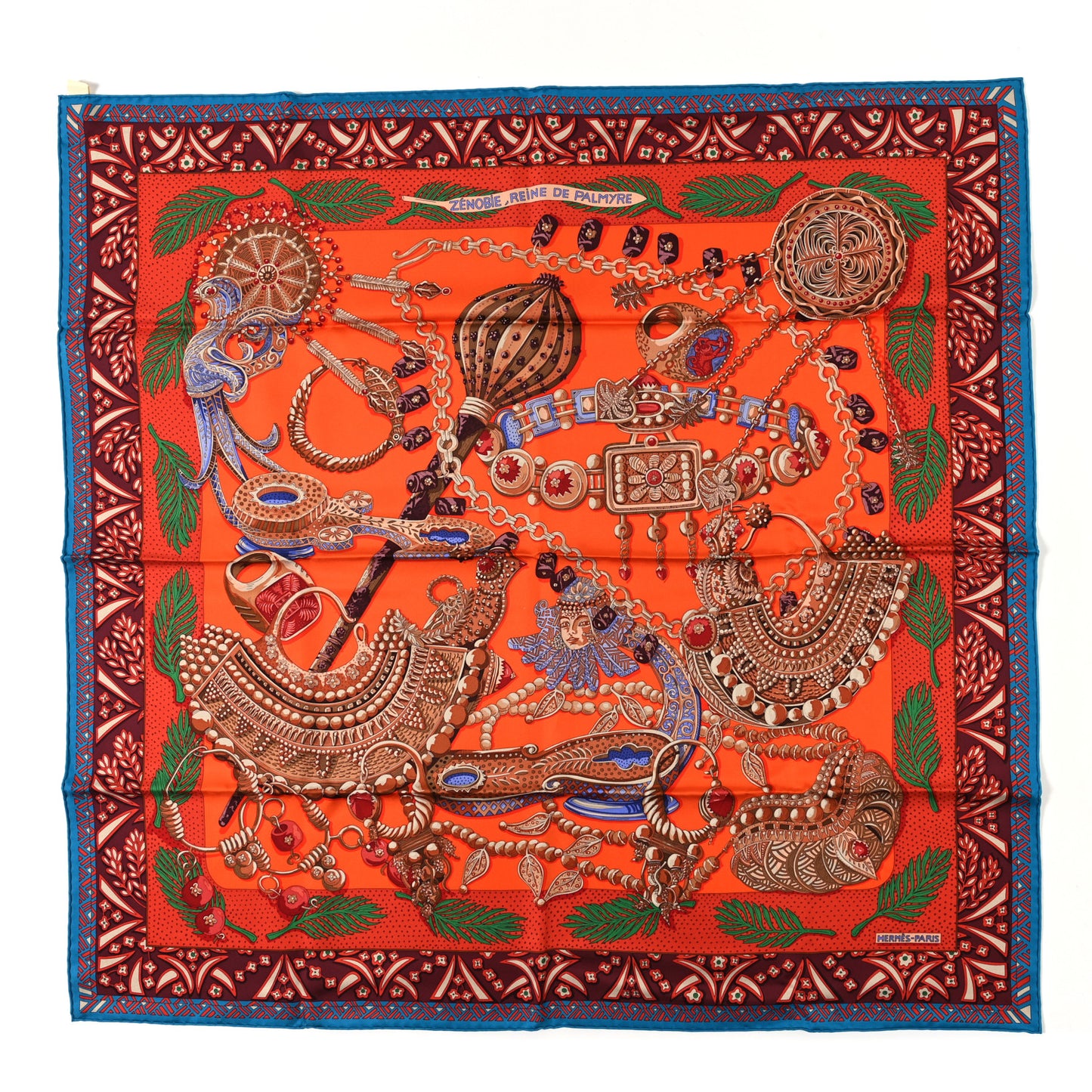 Silk Zenobie Reine De Palmyre Scarf 90 Orange Vert Bleu