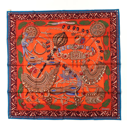 Hermes Silk Zenobie Reine De Palmyre Scarf 90 Orange Vert Bleu 1 of 3
