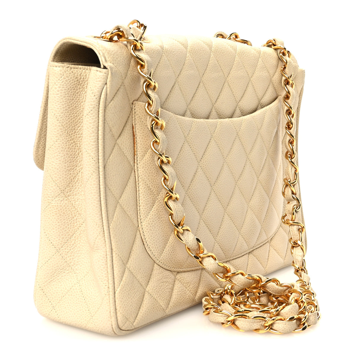 Caviar Quilted Jumbo Single Flap Beige