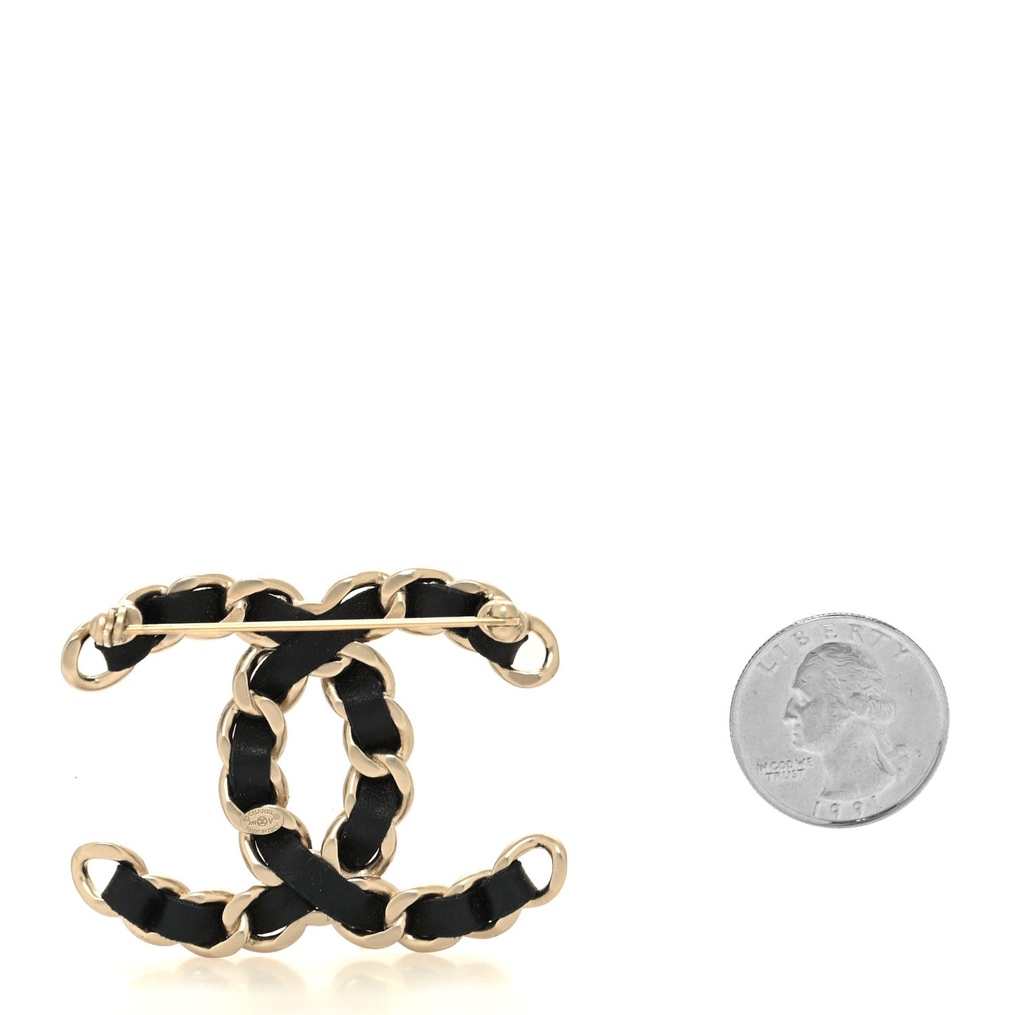 Lambskin Chain CC Brooch Black Gold