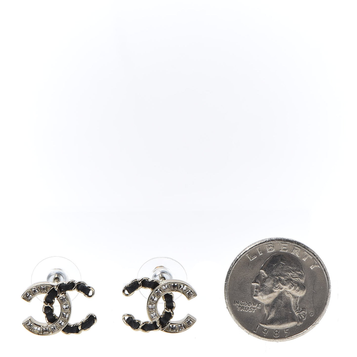 Crystal Baguette Lambskin Chain CC Vintage Allure Stud Earrings Black Gold