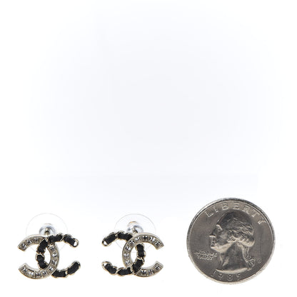 Chanel Crystal Baguette Lambskin Chain CC Vintage Allure Stud Earrings Black Gold 2 of 5