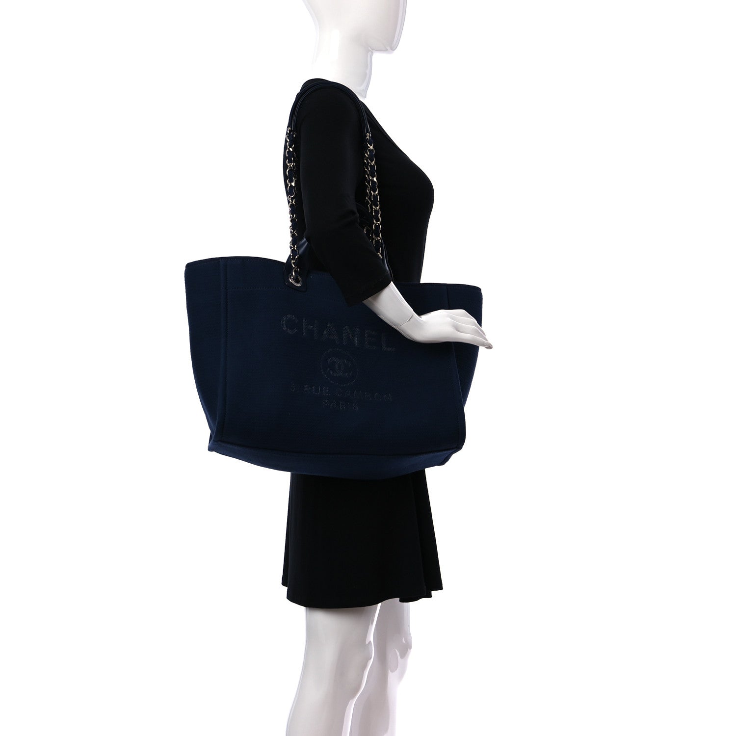 Chanel Mixed Fibers Calfskin Medium Deauville Tote Dark Blue 2 of 13