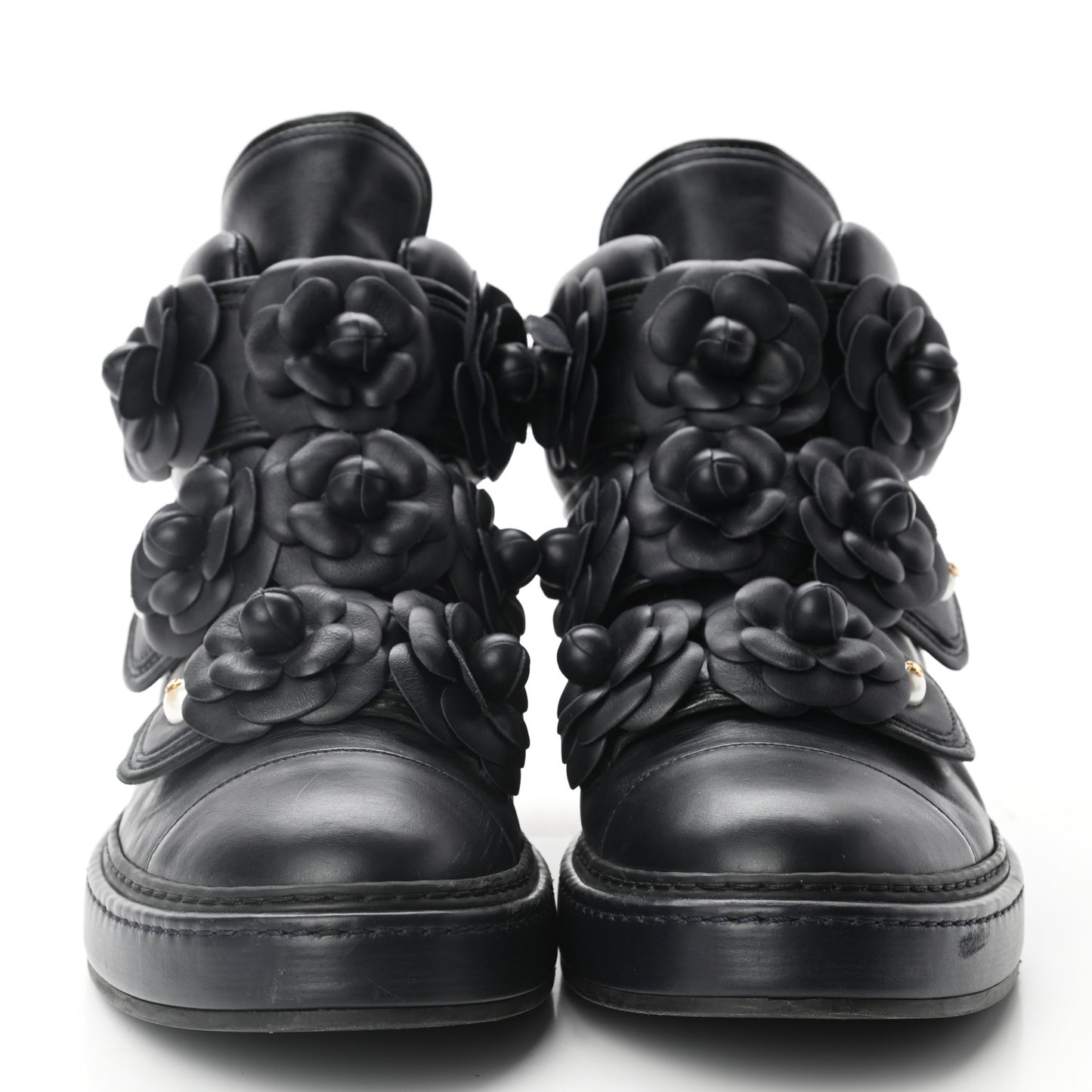 Lambskin Camellia High Top Sneakers 40 Navy