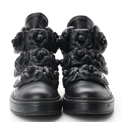 Chanel Lambskin Camellia High Top Sneakers 40 Navy 2 of 10