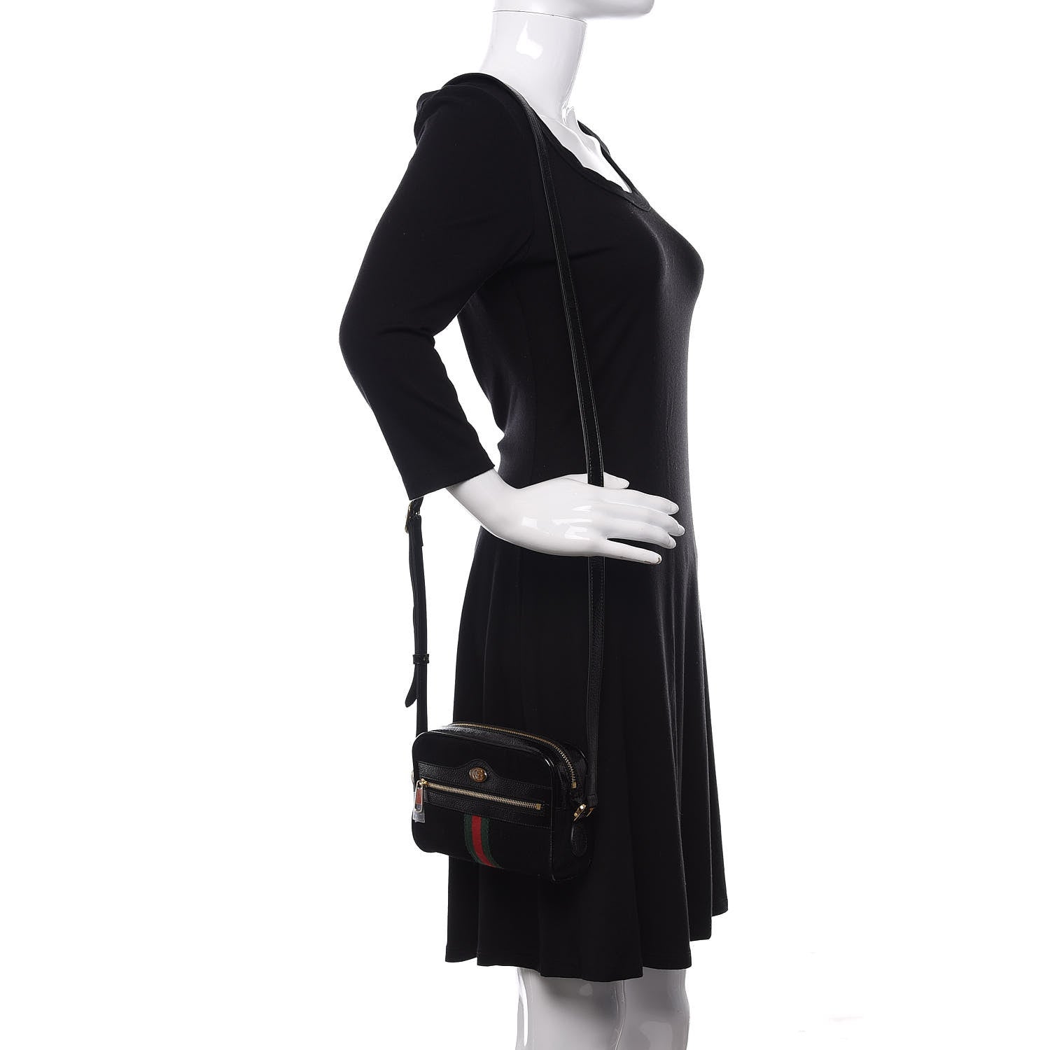 Gucci Suede Patent Web Mini Ophidia Shoulder Bag Black 2 of 10