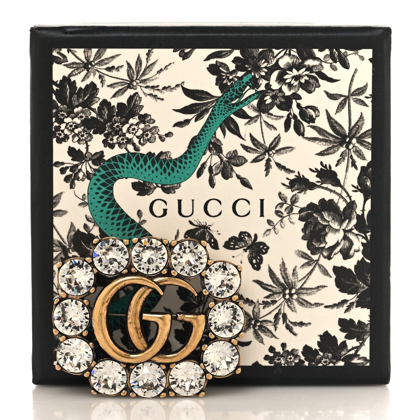 Metal Crystal Double G Brooch Aged Gold