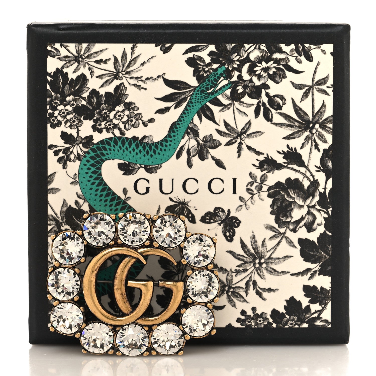 Gucci Metal Crystal Double G Brooch Aged Gold 4 of 4