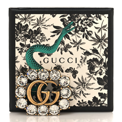 Gucci Metal Crystal Double G Brooch Aged Gold 4 of 4