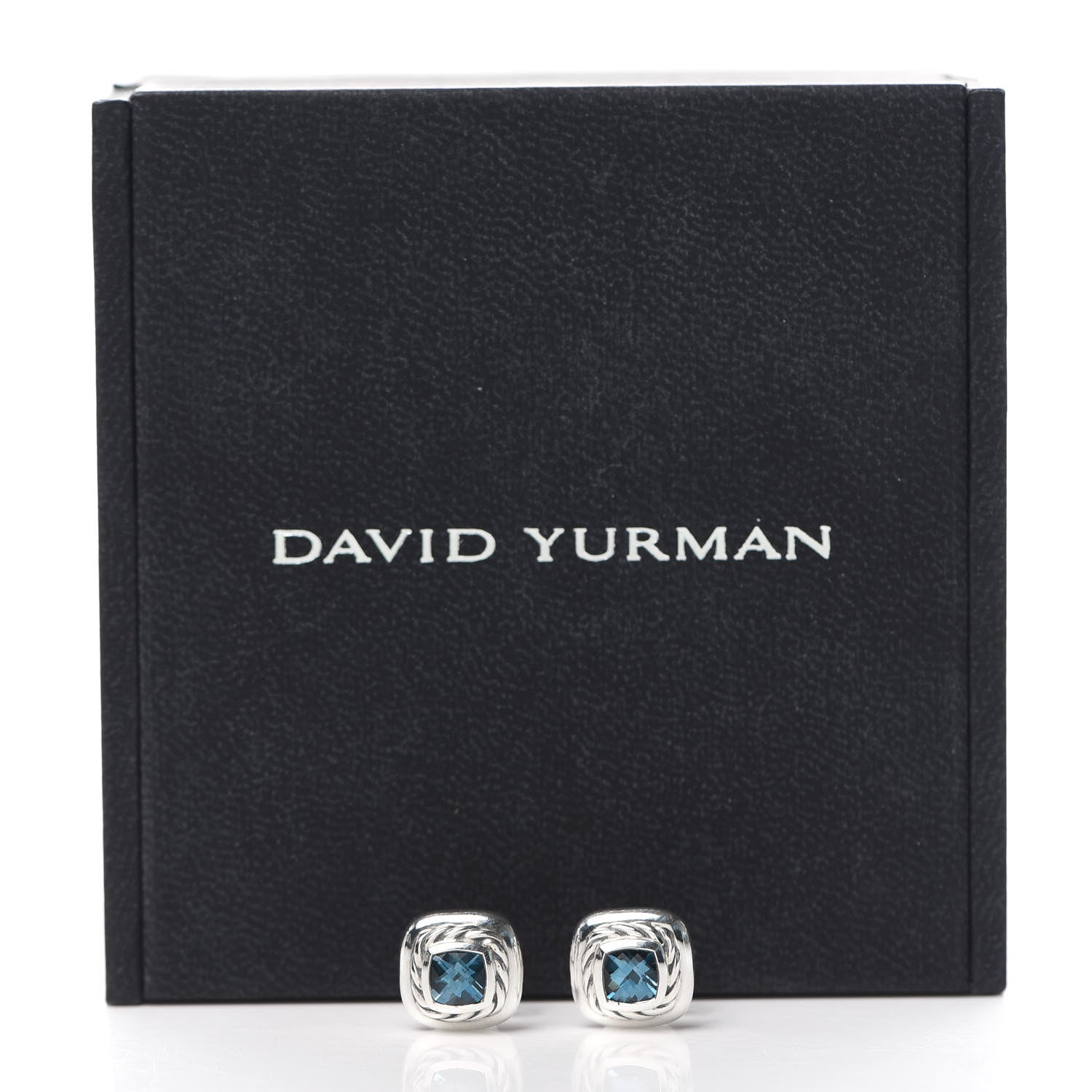 David Yurman Sterling Silver Hampton Blue Topaz 5mm Cable Classics Stud Earrings 5 of 5