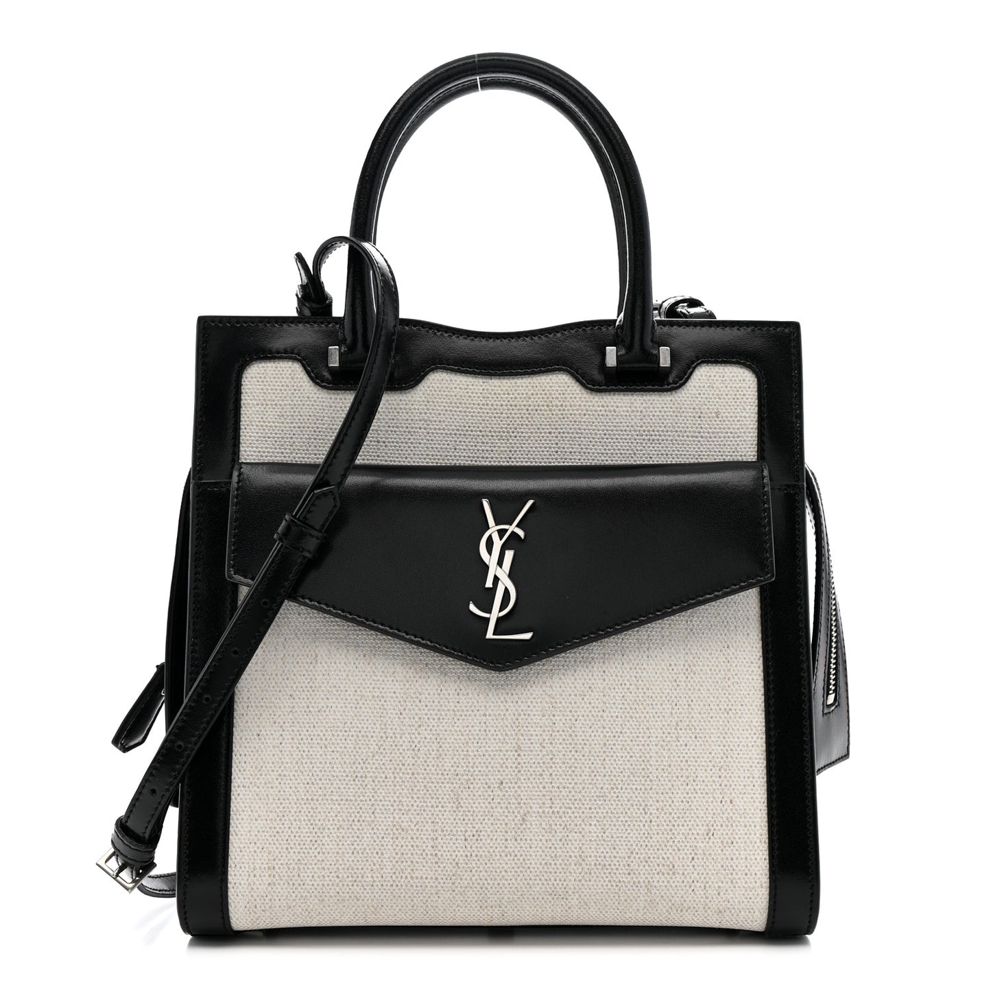 Canvas Calfskin Small Uptown Tote Black