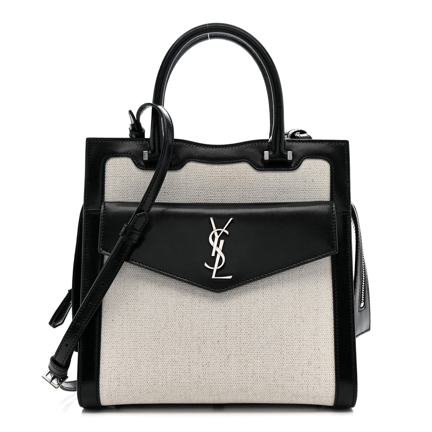 Saint Laurent Canvas Calfskin Small Uptown Tote Black 1 of 11
