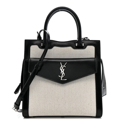 Saint Laurent Canvas Calfskin Small Uptown Tote Black 1 of 11