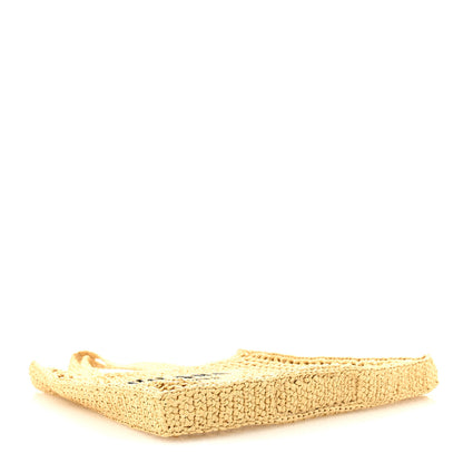 Prada Yarn Raffia Effect Crochet Logo Embroidered Tote Bag Naturale 4 of 9
