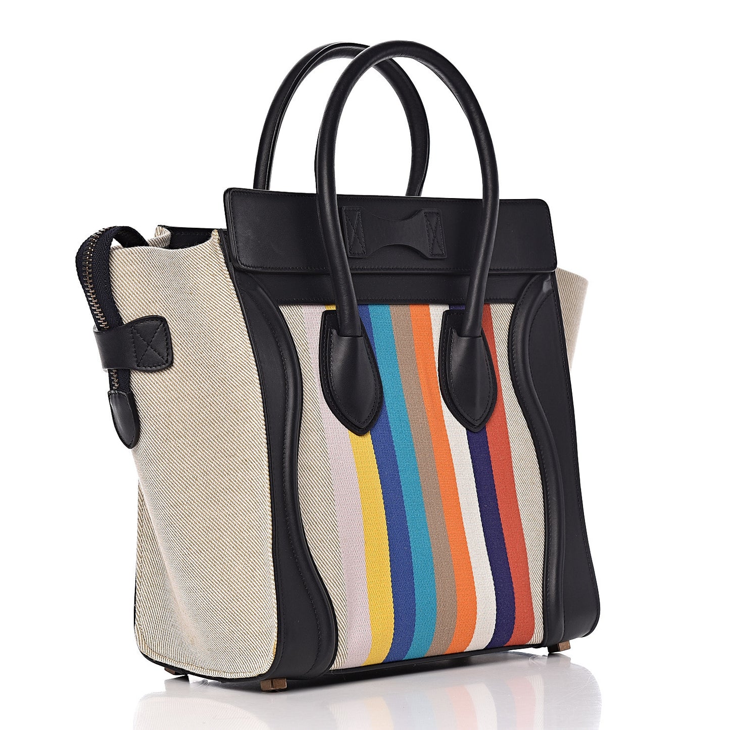Smooth Calfskin Striped Canvas Micro Luggage Multicolor