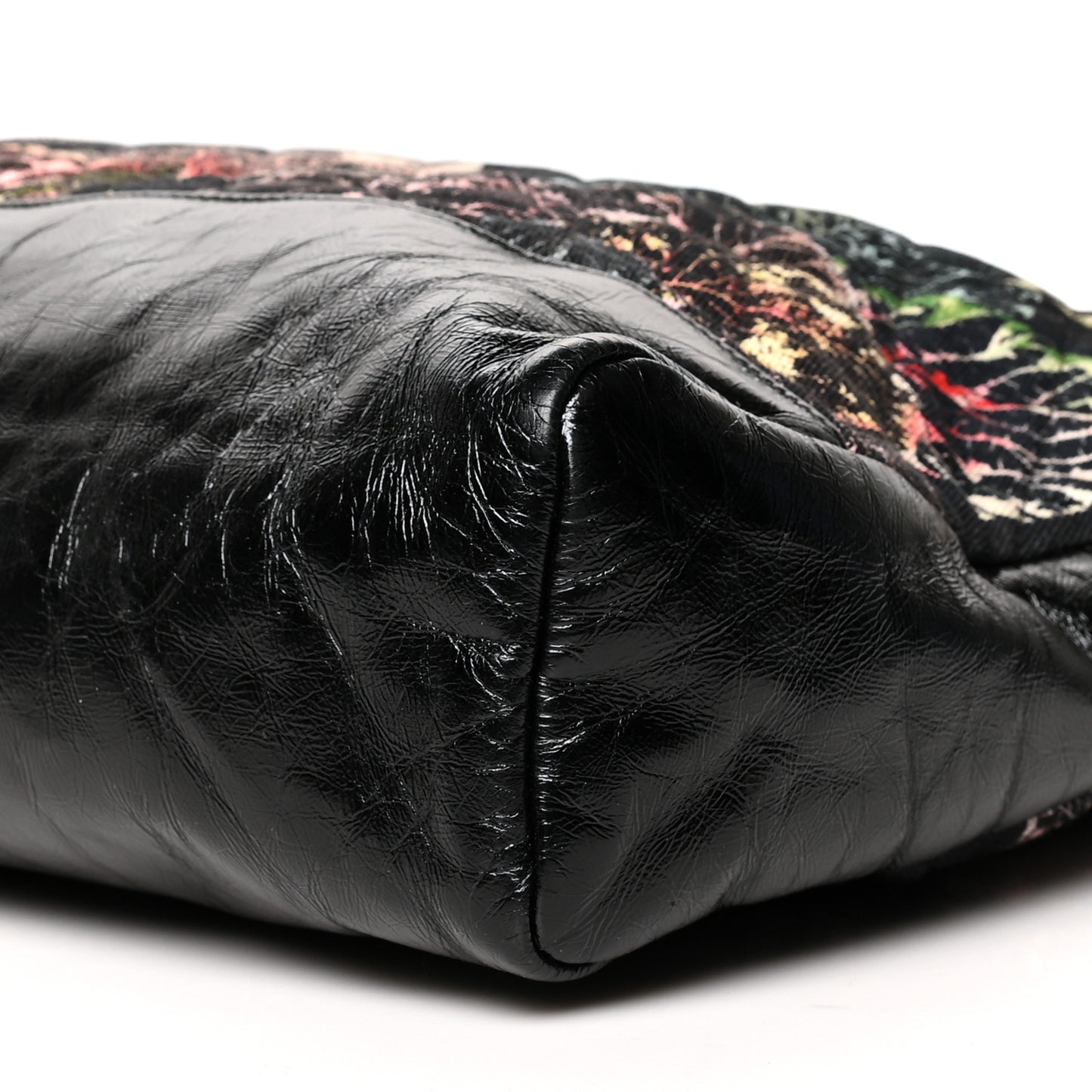 Patent Calfskin Canvas Printed Large 31 Shopping Bag Black