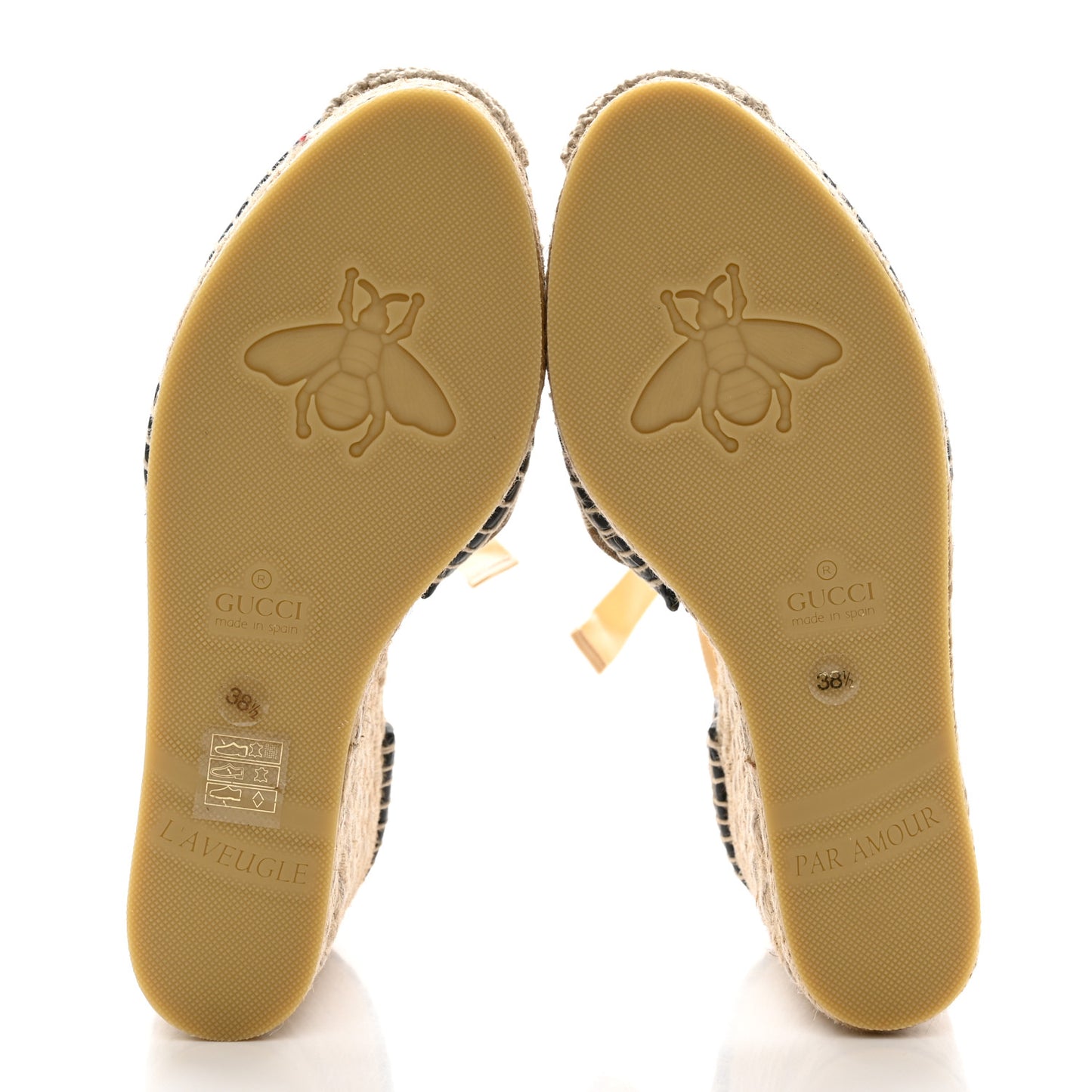 Monogram Matelasse GG Marmont Ankle Wrap Platform 35/120mm Espadrille Wedges 38.5 Beige Ebony Black Sand Storm