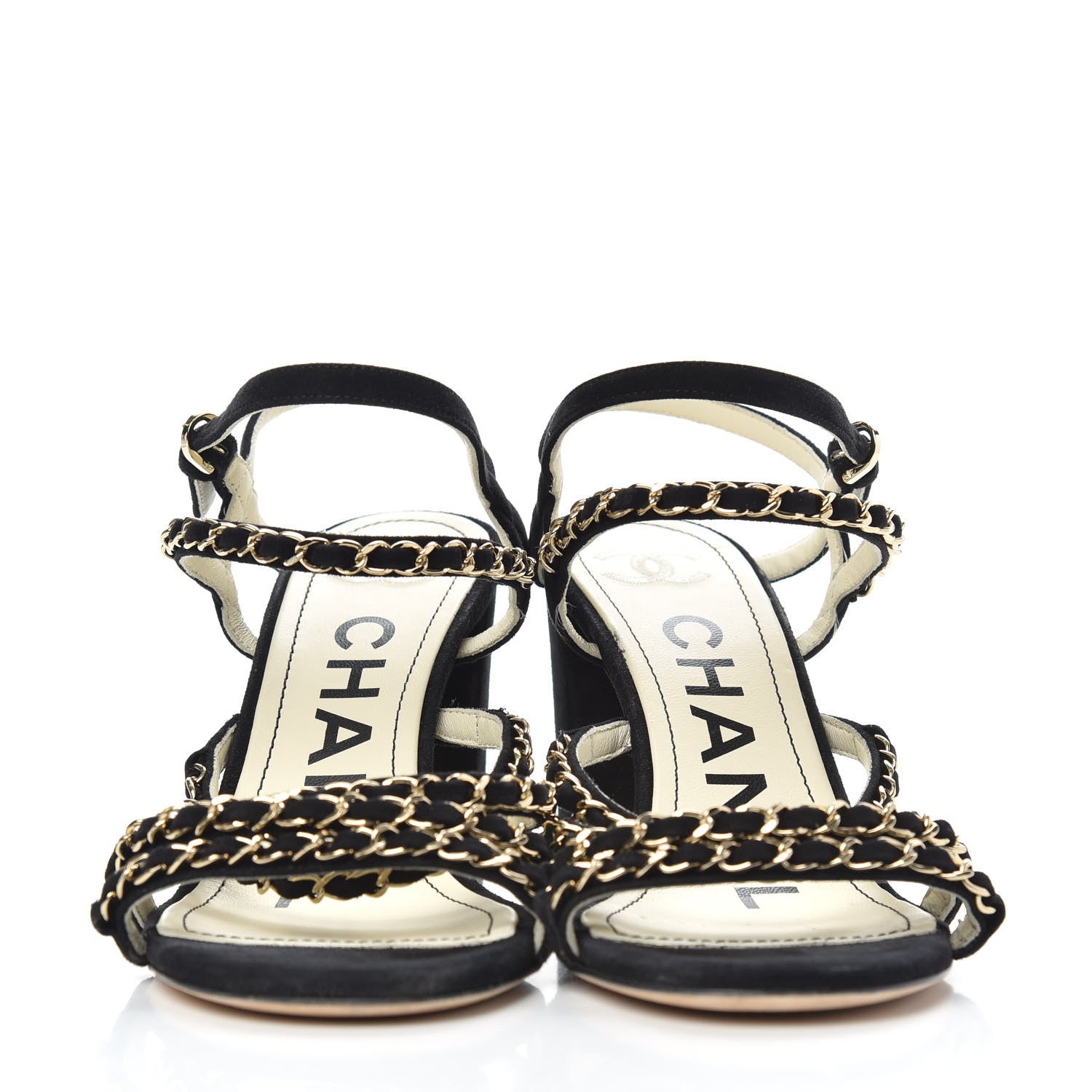 Chanel Suede Chain Sandals 38 Black 3 of 10
