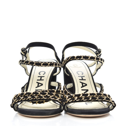 Chanel Suede Chain Sandals 38 Black 3 of 10