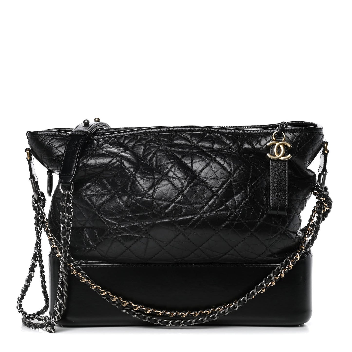 Aged Calfskin Quilted Large Gabrielle Hobo Black