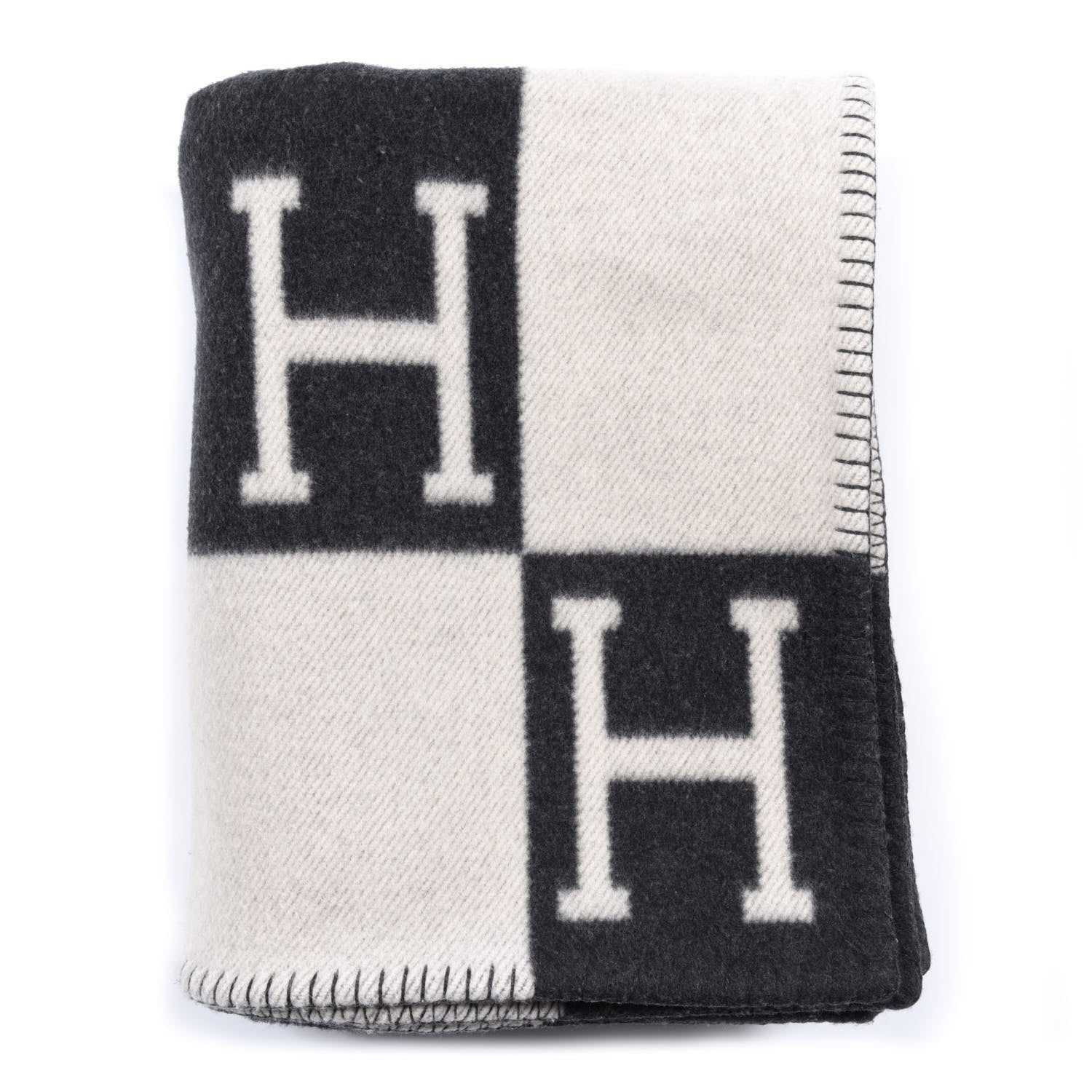 Hermes Wool Cashmere Avalon Blanket Ecru Gris Fonce 1 of 3