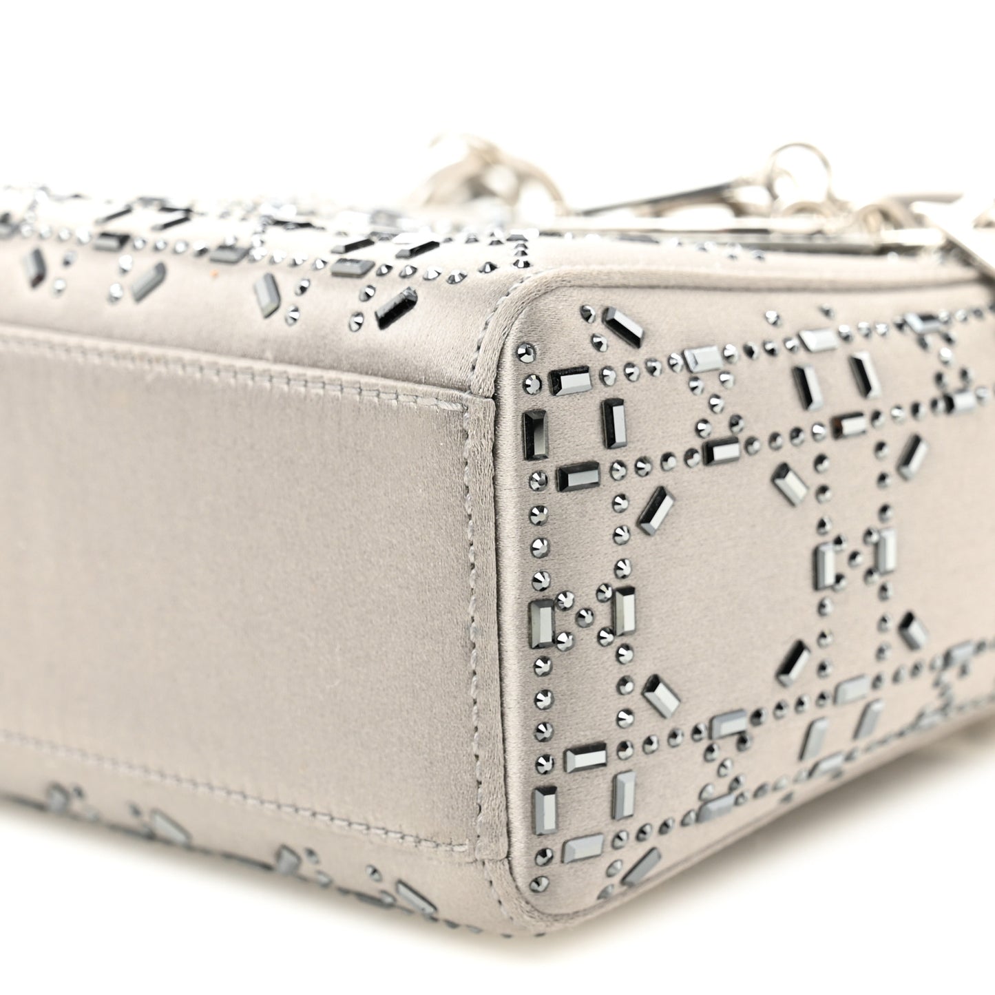 Satin Crystal Cannage Mini Lady Dior Gray