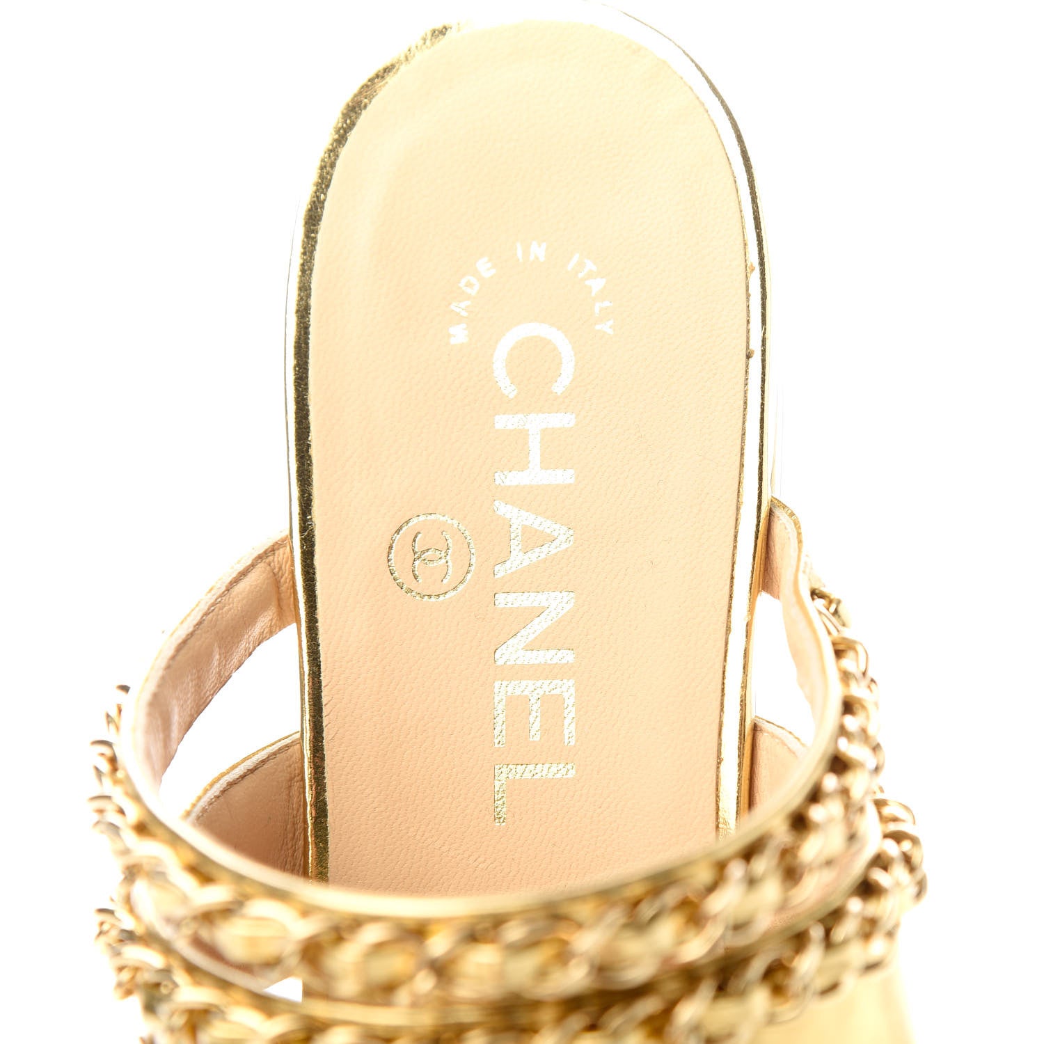 Chanel Metallic Lambskin Chain Mule Sandals 38.5 Gold 8 of 11