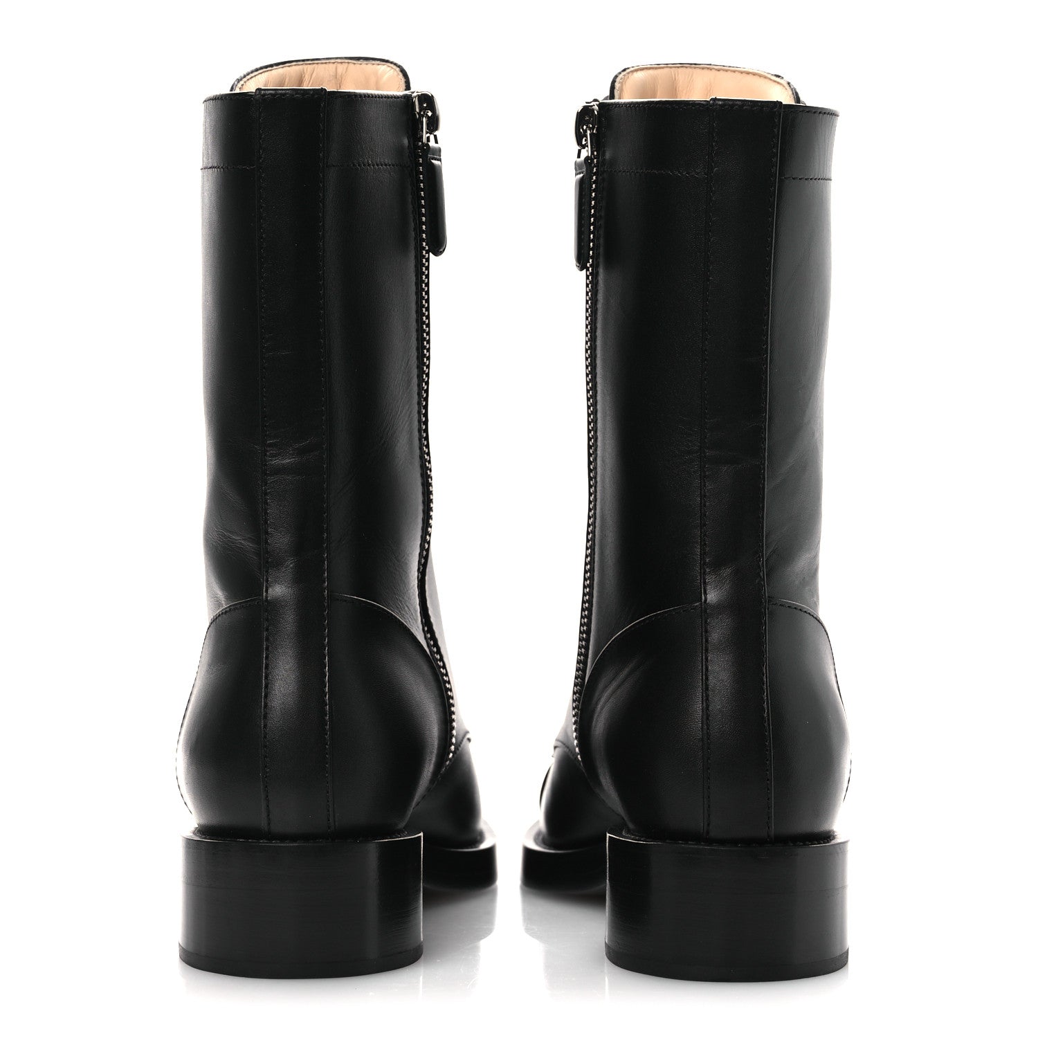 Chanel Calfskin Cap Toe Lace Up Combat Boots 37.5 Black 1821129