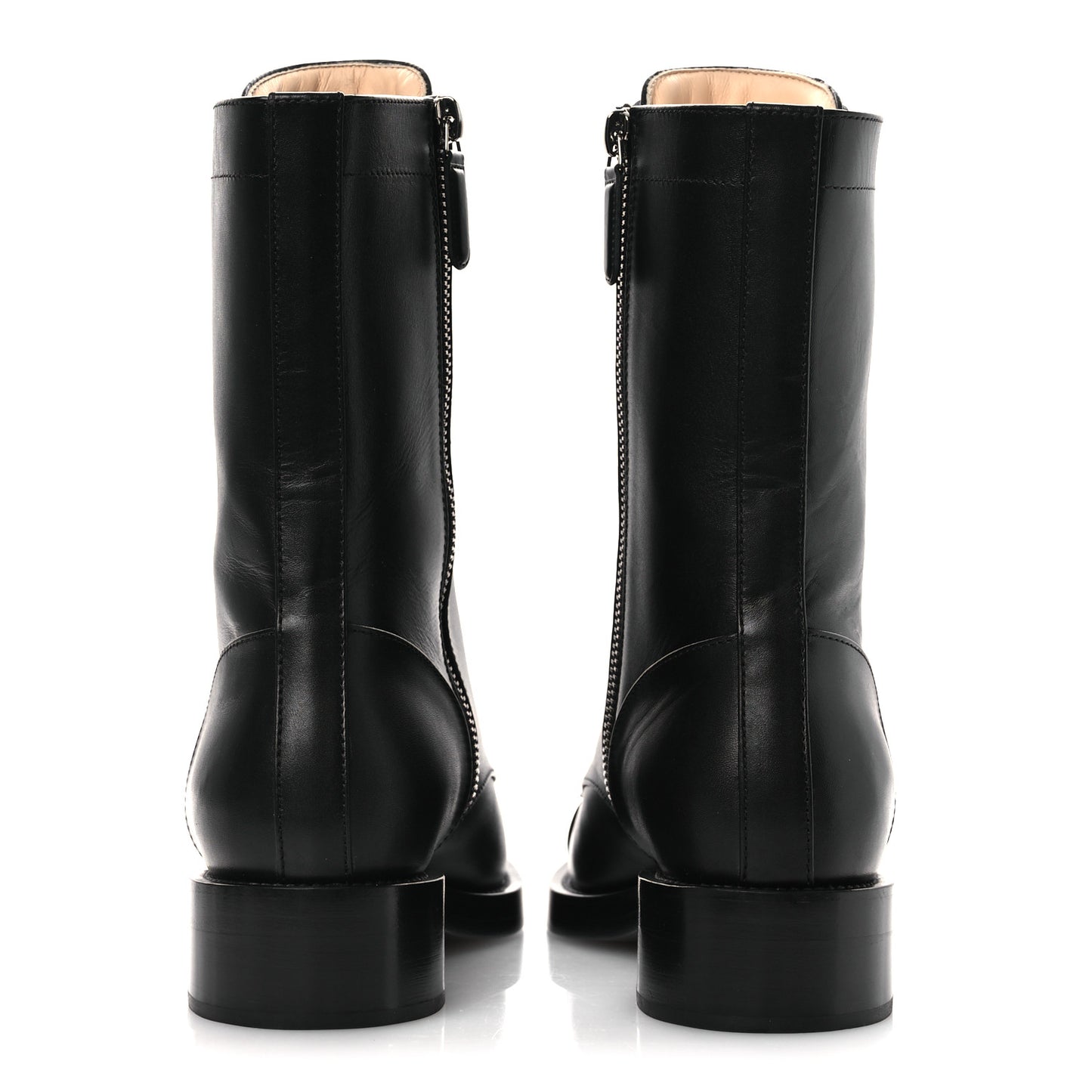Calfskin Cap Toe Lace Up Combat Boots 37.5 Black