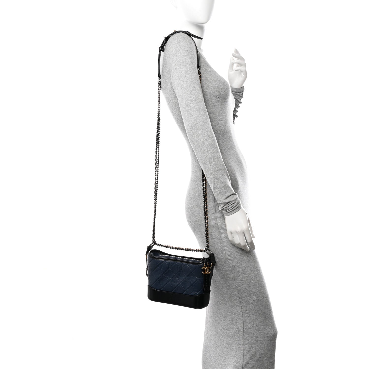 Chanel Aged Calfskin Quilted Small Gabrielle Hobo Navy Black 2 of 12
