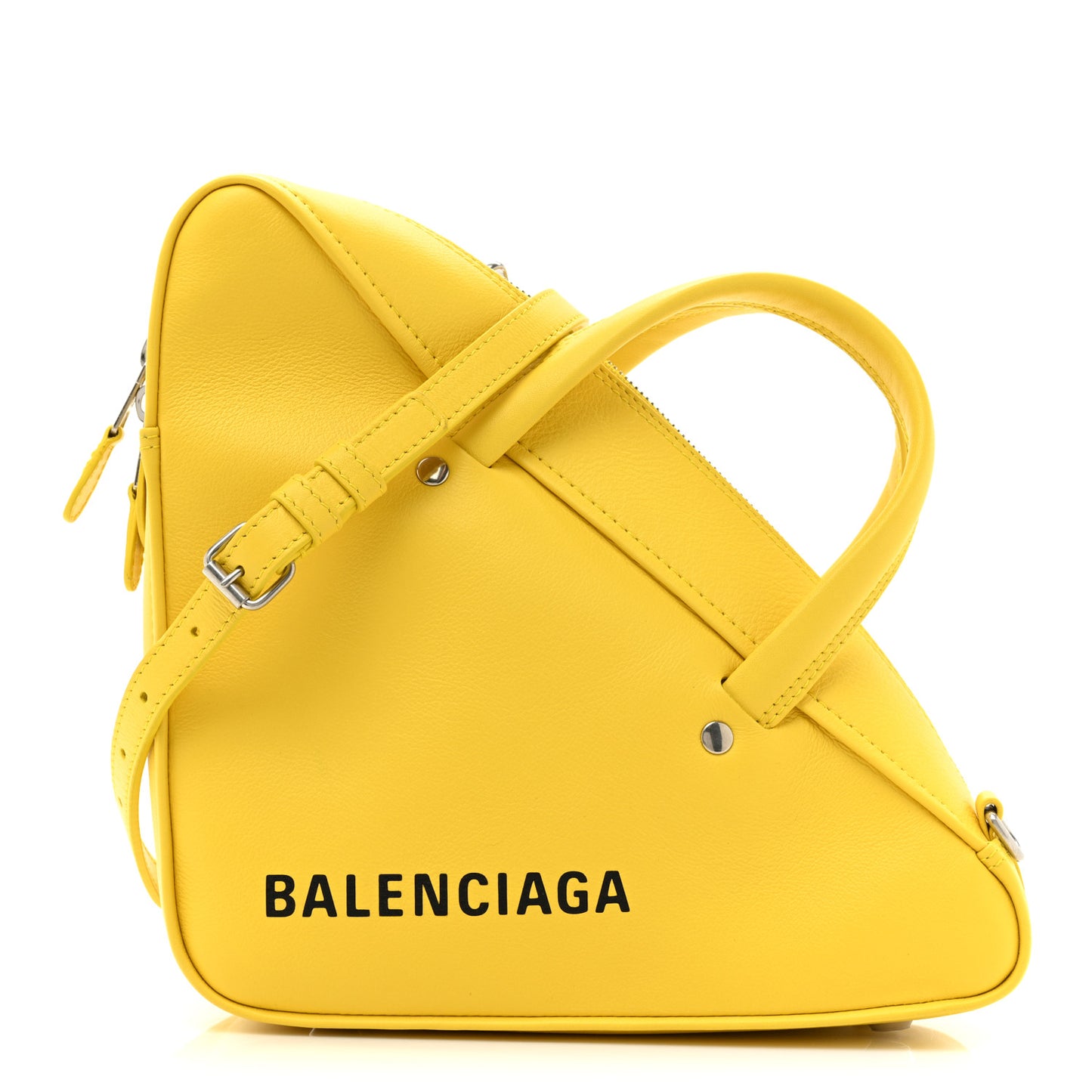 Shiny Day Calfskin Logo S Triangle Duffle Jaune Black