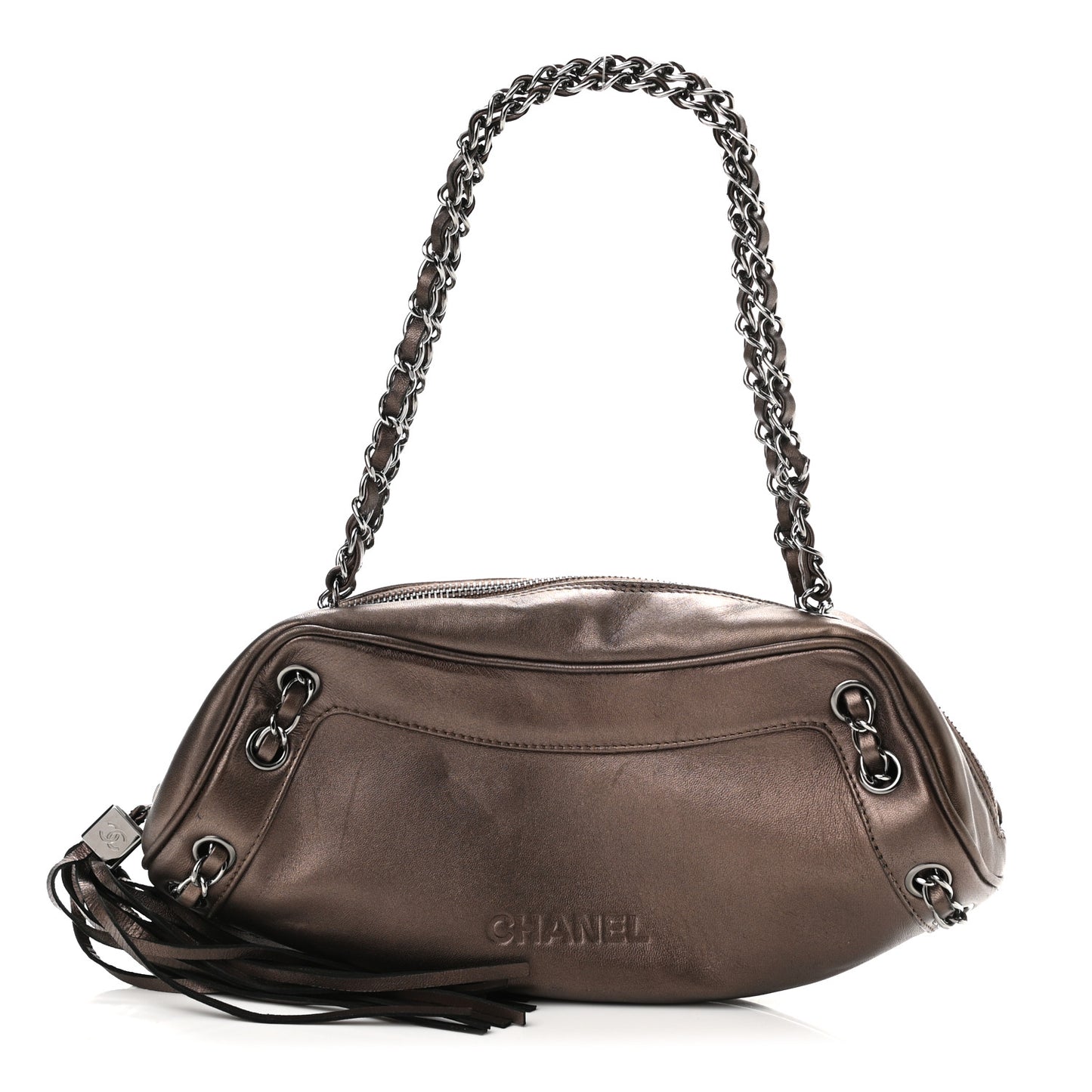 Metallic Lambskin Tassel Shoulder Bag Bronze