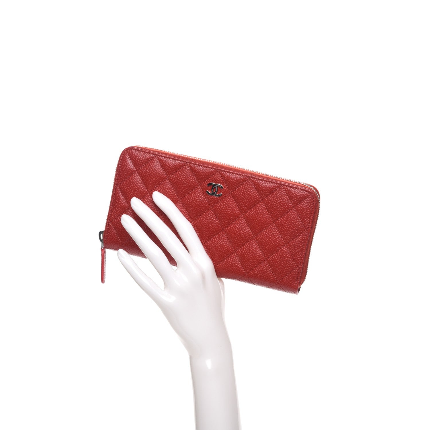 Chanel Caviar Quilted Large Gusset Zip Around Wallet Red 2 of 9
