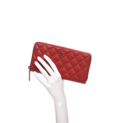 Chanel Caviar Quilted Large Gusset Zip Around Wallet Red 2 of 9
