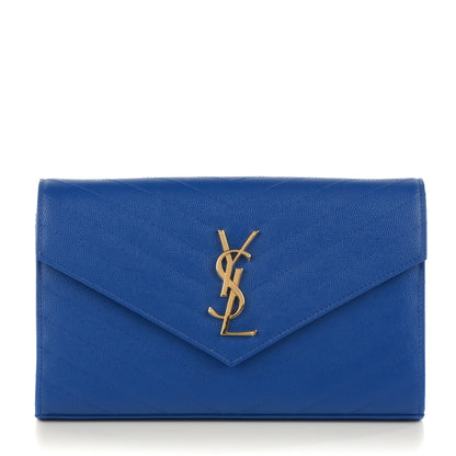 Saint Laurent Grain De Poudre Matelasse Chevron Monogram Chain Wallet Blue Majorelle 1 of 7