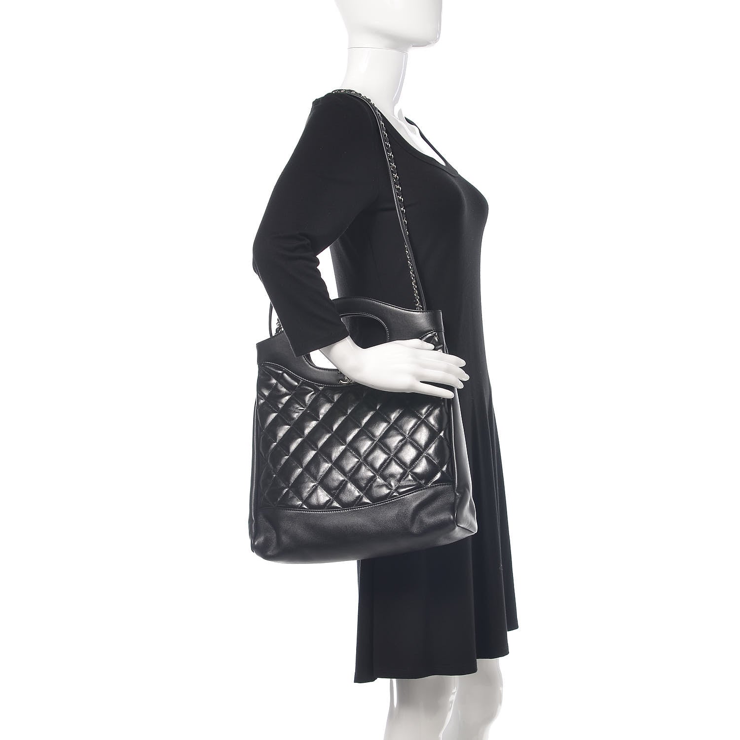 Chanel Glazed Lambskin Quilted Small 31 Shopping Bag Black 2 of 11