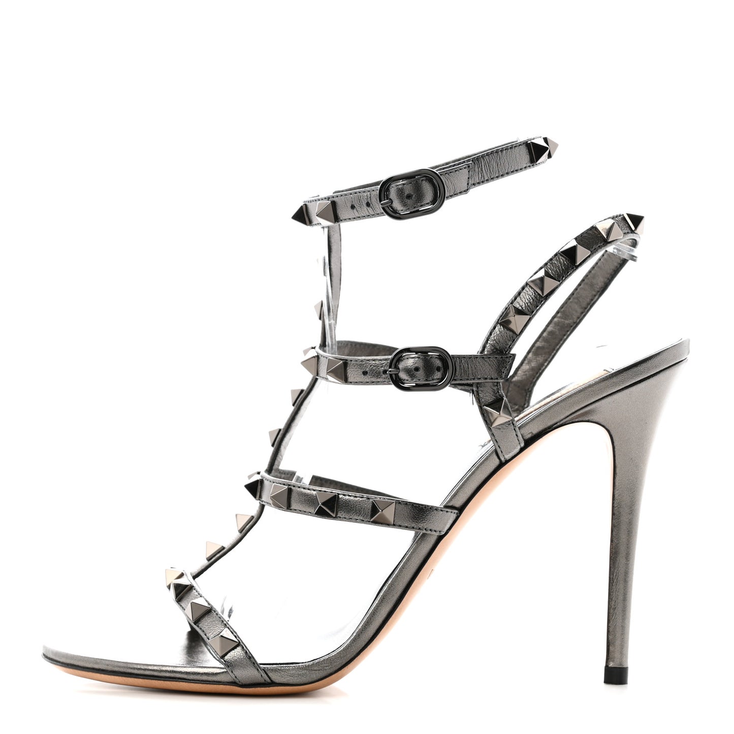Metallic Nappa Rockstud Gladiator 105mm Sandals 40.5 Gray