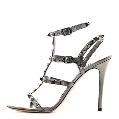 Valentino Garavani Metallic Nappa Rockstud Gladiator 105mm Sandals 40.5 Gray 1 of 10