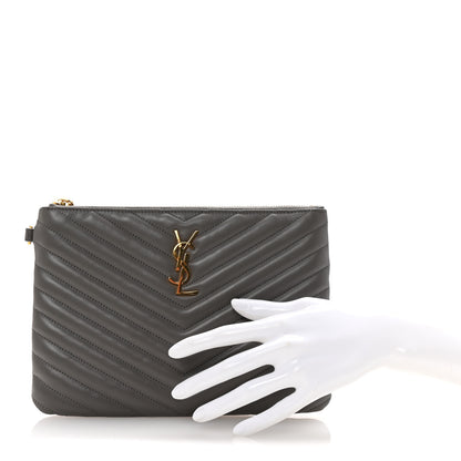Saint Laurent Calfskin Matelasse Chevron Monogram A5 Wristlet Dark Smog 2 of 7