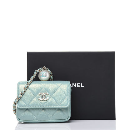 Chanel Iridescent Caviar Quilted Pearl On Top Coin Purse With Chain Light Green 12 of 12