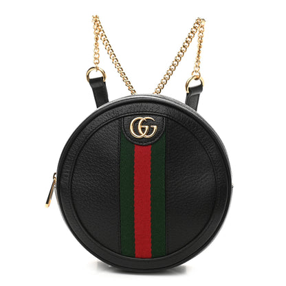 Gucci Grained Calfskin Web Mini Ophidia Round Backpack Black 1 of 9