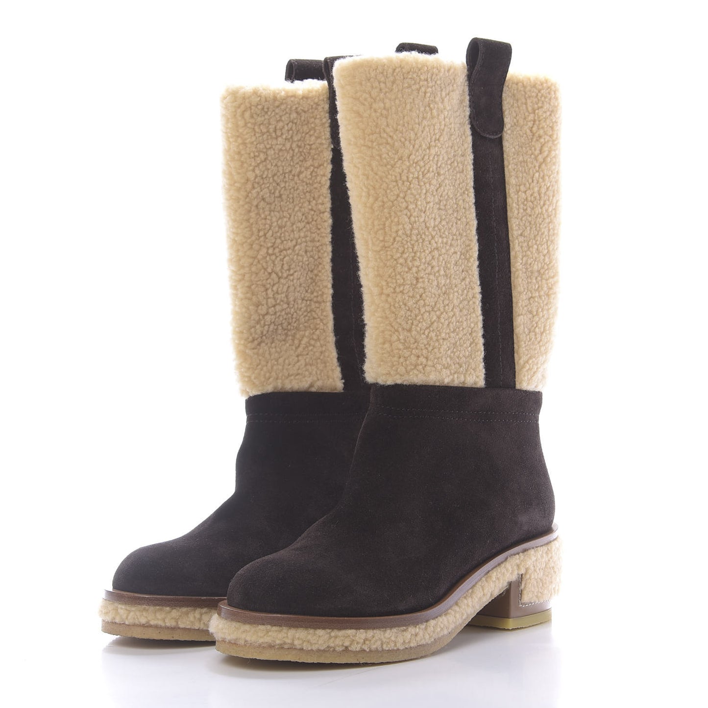 Shearling Suede Calfskin High Boots 35.5 Brown Beige