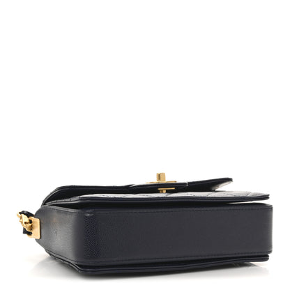 Chanel Shiny Caviar Quilted Mini Top Handle Flap Navy Blue 4 of 12
