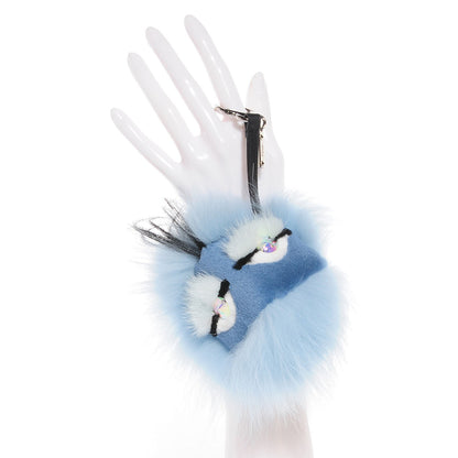 Fendi Fox Mink Rabbit Fur Maddie Monster Bag Bug Charm Light Blue 2 of 7