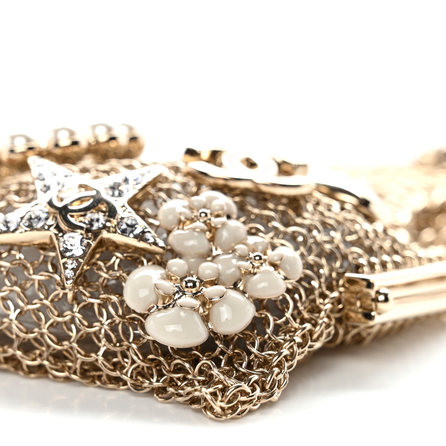 Chanel Metal Pearl Enamel Kiss Lock Chain Mail Charm Clutch Gold 10 of 11