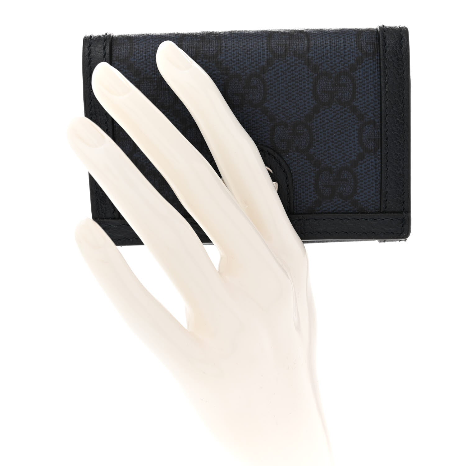 Gucci GG Supreme Monogram Textured Dollar Calfskin Card Case Blue Dark Blue 2 of 8