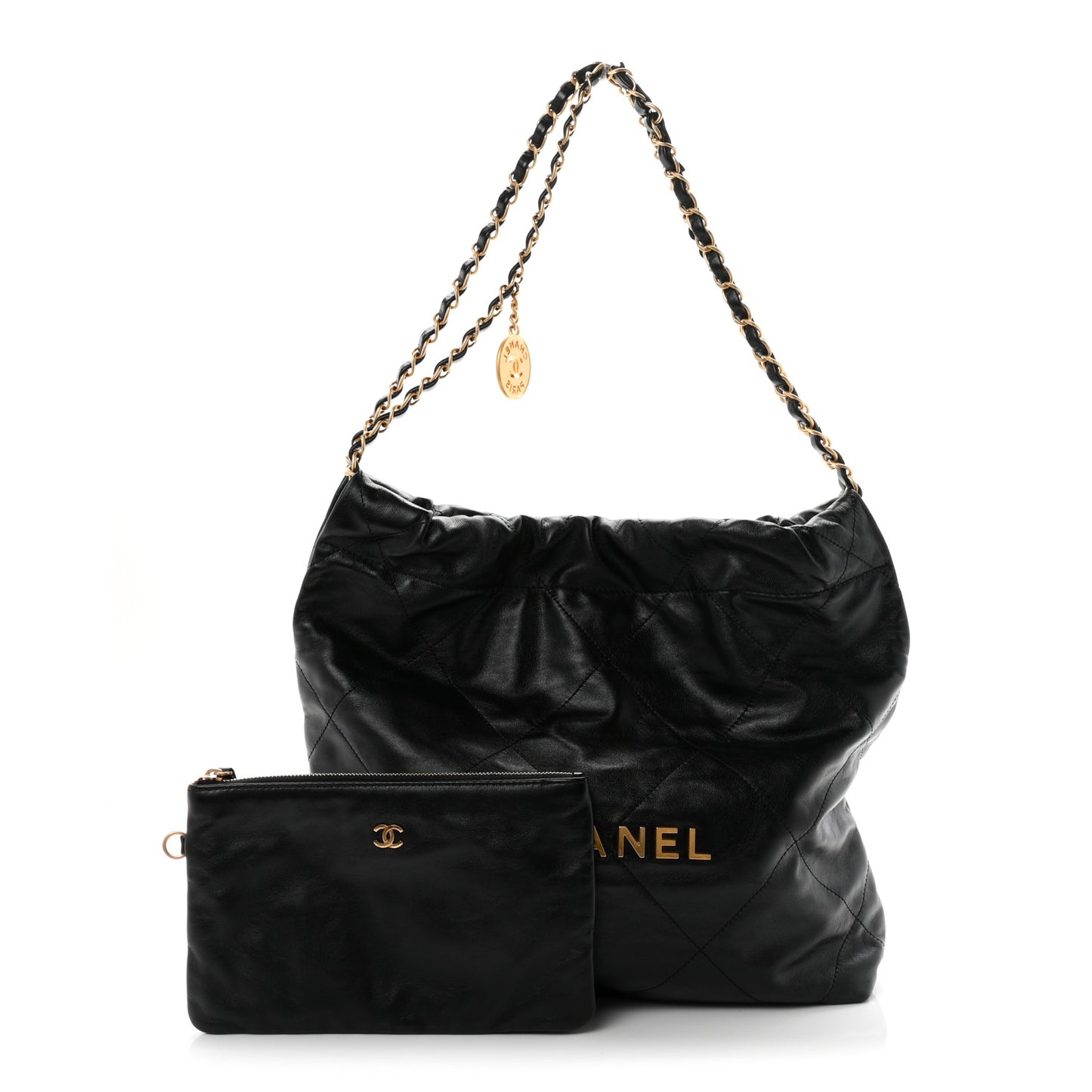 Shiny Calfskin Quilted Small Chanel 22 Black