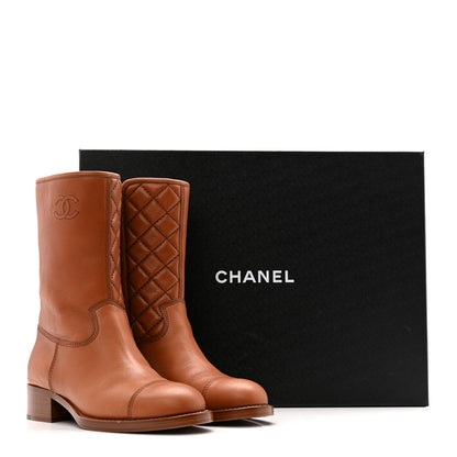 Chanel Calfskin CC Logo Mid Calf Boots 39 Brown 14 of 14