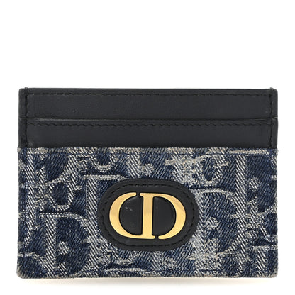 Christian Dior Denim Jacquard Oblique Calfskin 30 Montaigne Freesia Card Holder Blue 1 of 7