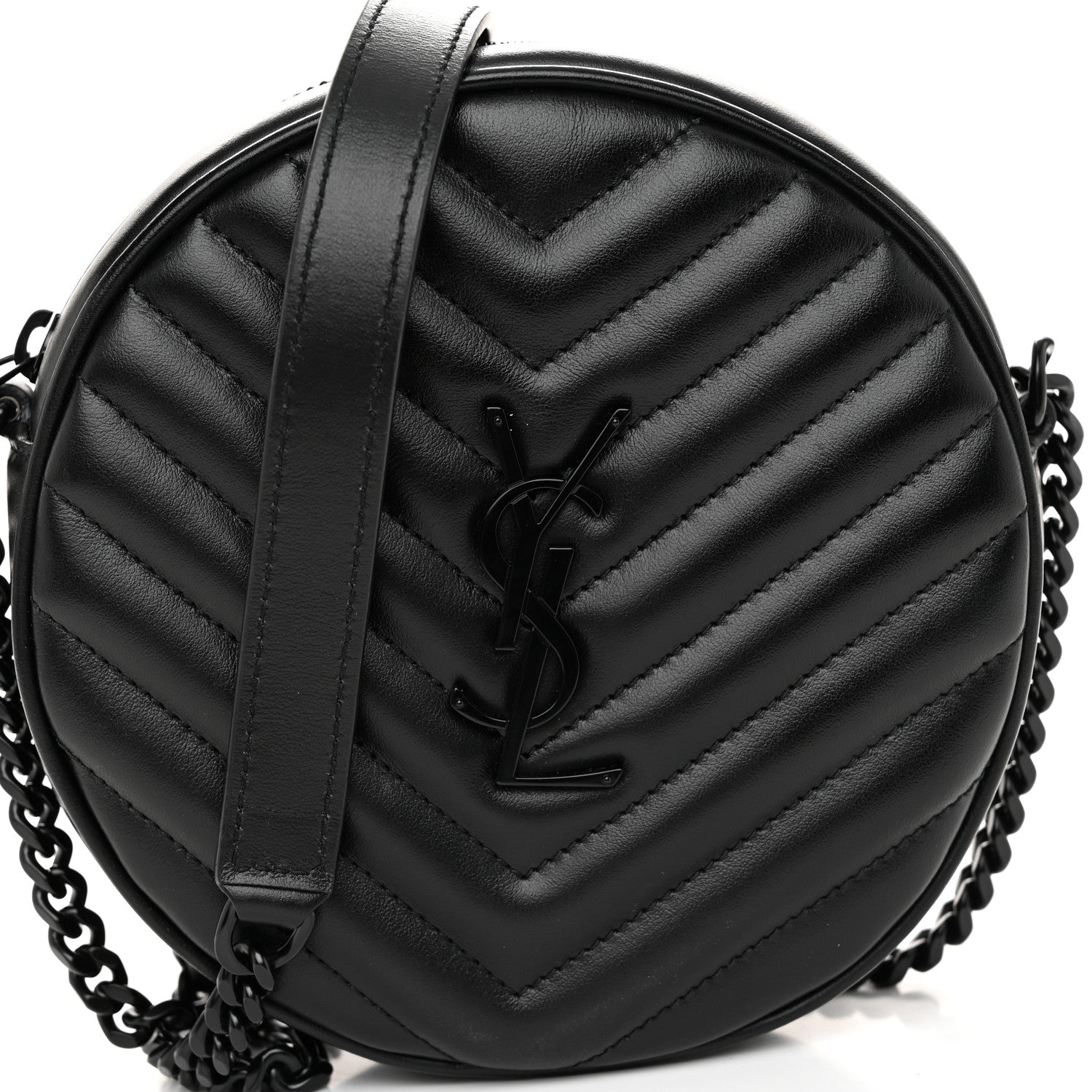 Saint Laurent Calfskin Matelasse Chevron Round Vinyle Camera Bag Black 8 of 10
